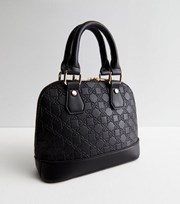 New Look Black Leather-Look Floral Monogram Top Handle Cross Body Bag